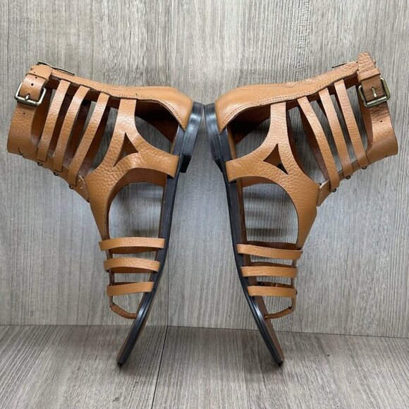 Enzo Angiolini Makalya Gladiator Sandals Women Sz 6M Flat Leather Zip Back Brown - Picture 8 of 12